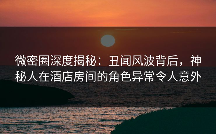 微密圈深度揭秘：丑闻风波背后，神秘人在酒店房间的角色异常令人意外