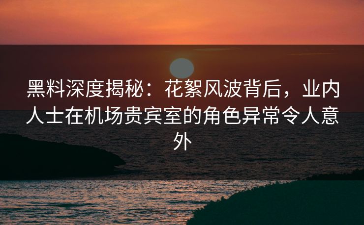 黑料深度揭秘：花絮风波背后，业内人士在机场贵宾室的角色异常令人意外